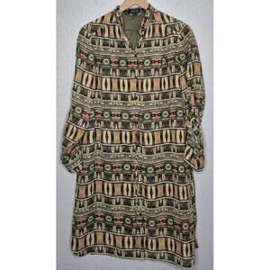 Tahari Arthur S. Levine Tribal Print Shirt Dress Size 6 Button Front Tie Waist